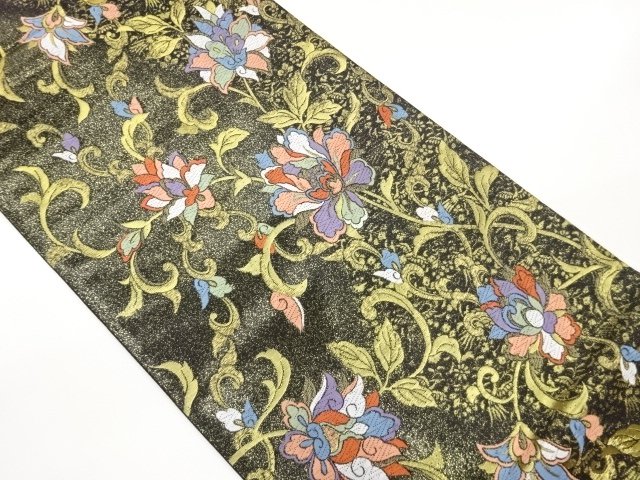 JAPANESE KIMONO / FUKURO OBI / WOVEN ARABESQUE FLOWER 